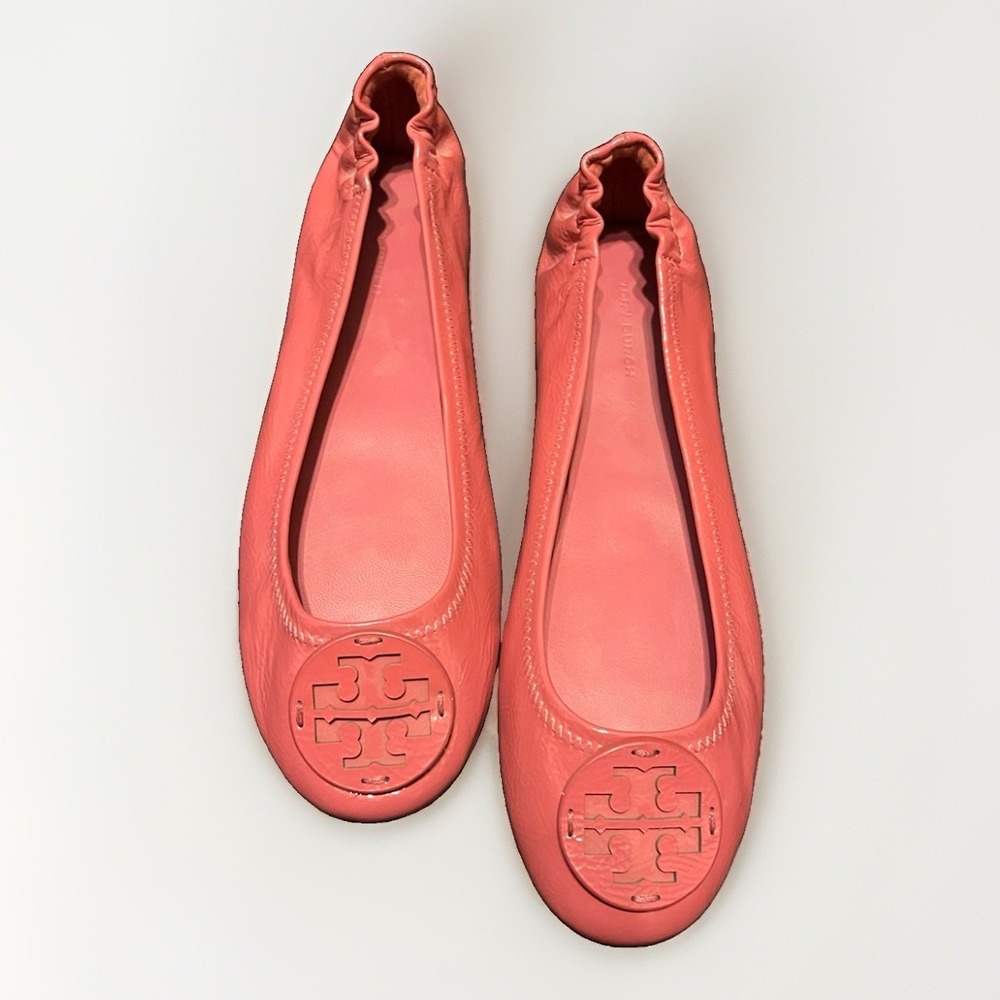 TORY BURCH Minnie Travel Ballet Flat Shoes Washed Berry 9.5 Round Toe Leather